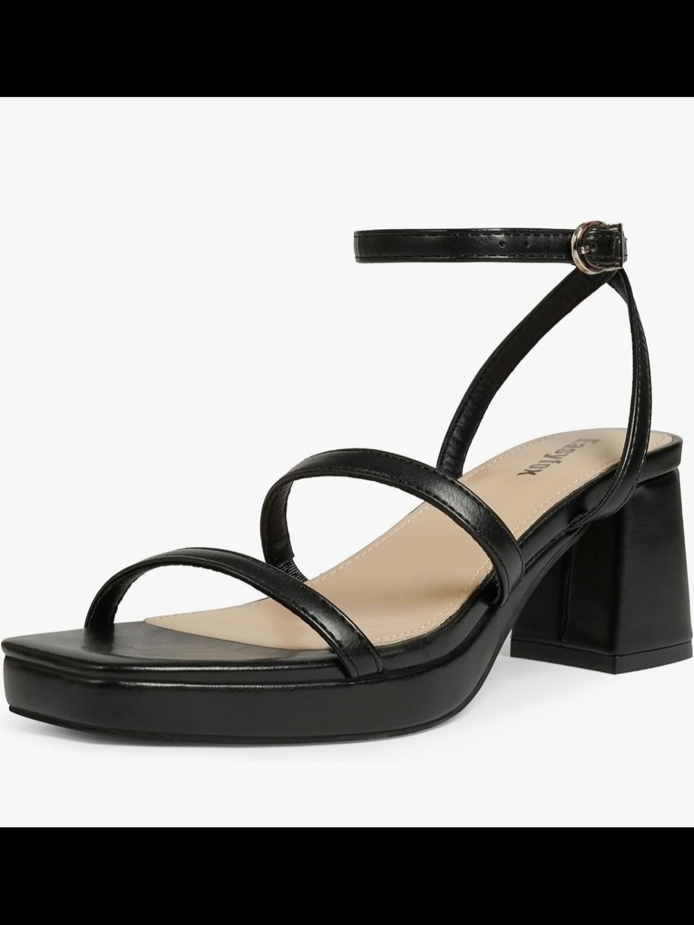 Black Strappy Block Heel Sandals - Women's